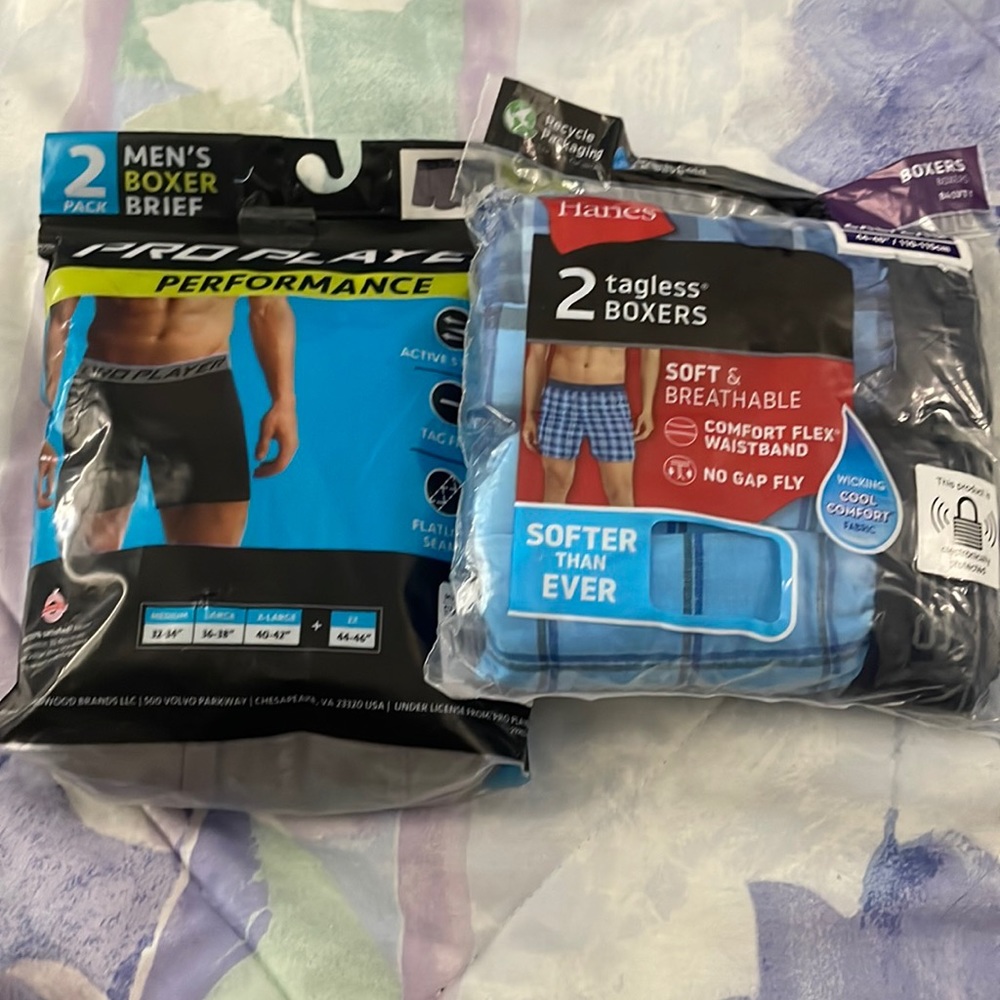 Pack of two pro player boxer briefs and a pack of two hanes boxers brand new